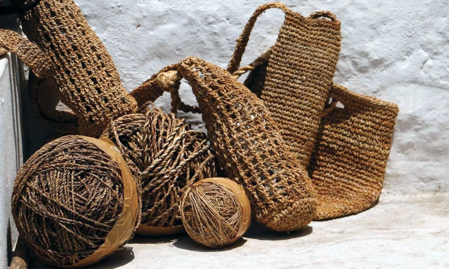 Natural banana fibre products in a craft collection